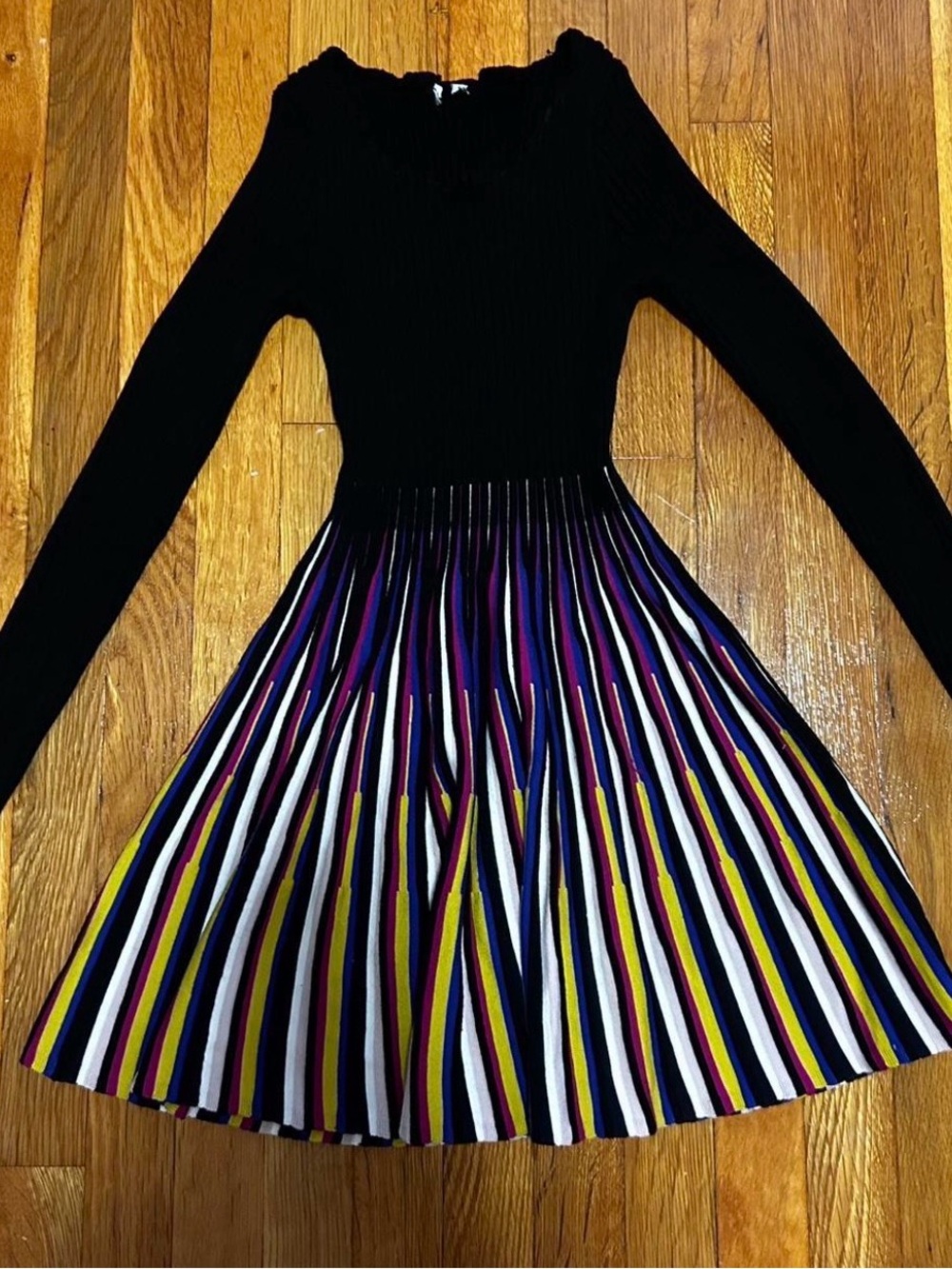 Milly Minis Black Top with Multicolor Striped Skirt